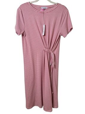 NWT Thyme & Honey Medium Pink Striped Midi Dress with Side Drawstring